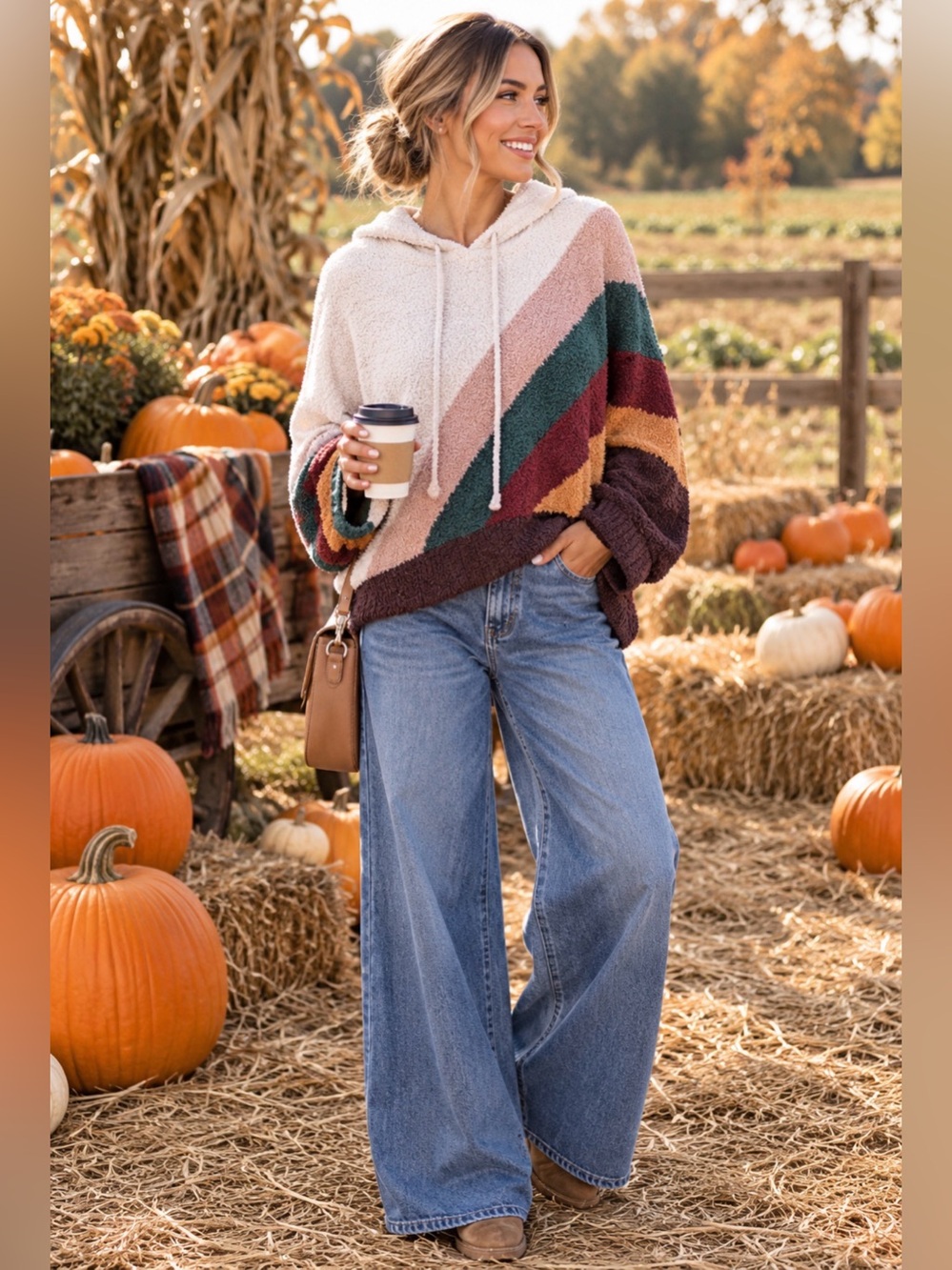 POL Cozy Colorblock Hooded Pullover Sweater